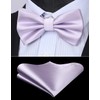 HISDERN Men's Bow Pocket Square Set Plain Pre-Tied Fly Handkerchief