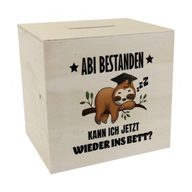 Abi Passed Sloth Money Box Made of Wood with Saying Back to Bed Graduation Gift Graduation Gift Graduation Sloth Style Lazy After Exam School Over TV Relax
