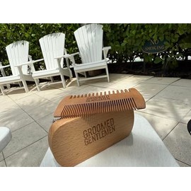 Wooden Beard Grooming Kit with Boar Bristle Brush, Double-Sided Comb and Storage Bag, 4.8 x 2.4 inch