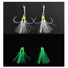 PROYAKER Salty Bastards Glow Twin Assist Hooks Set of 2 by PROYAKER,  lot also available  - 4/0 Long Line Glow 5 packs of 2 sets each