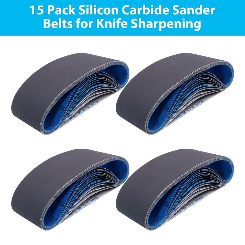 15 Pack 3 x 21 Sanding Belts, Extra Fine Grit
