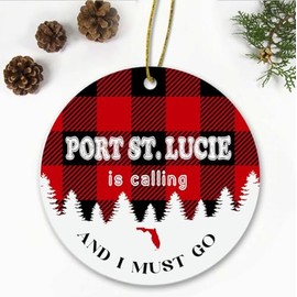 Port St. Lucie, FL Christmas Ornaments Port St. Lucie is Calling and I Must Go Port St. Lucie Florida Traveling Souvenir Ornament Hometown Keepsake 3" White