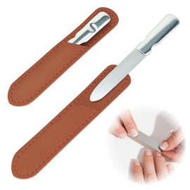 2PCS Stainless Steel Double-Sided Nail File for Women and Men,Heavy Duty Reusable Manicure & Pedicure Tool for Natural Nails, Non-Slip Handle with Leather Case,Ideal for Home, Salon & Travel