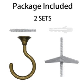diplambr Swag Hook Heavy Duty Ceiling Hook with Hardware for Ceiling Installation Cavity Wall Fixing Hanging Plants Chandeliers Wind Chimes etc. Indoor&Outdoor (2, Antique Brass)