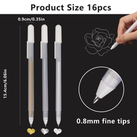 MOTIBACK 14Pcs Metallic Gel Pens Set - 6 White/4 Gold/4 Silver 0.8mm Fine Point Pens for Artists - Highlight Pens for Black Paper, Sketching, Drawing & Illustration