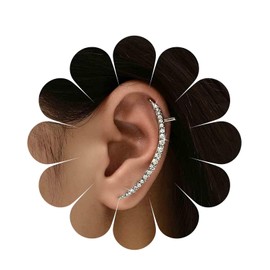 Andelaisi Boho Rhinestone Ear Climber Earrings Silver Crystal Ear Cuff Wrap Crawler Earrings Vintage Crystal Cz Cuff Earrings Bling Cz Crystal Crawler Climber Earrings Jewelry for Women