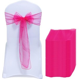 MDS Lazo de organza para silla, decoración de sillas para bodas, fiestas, eventos, paquete de 100 unidades, 30 colores, Magenta, 1