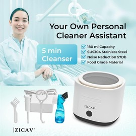 ZICAV Ultrasonic Cleaner for Dentures - Ultrasonic Cleaner for Dental Appliances, Aligner, Retainer, Mouth Guard | 180 ML.