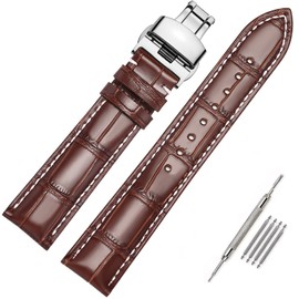 Moran Genuine Leather Watch Band, Replacement Strap, D Buckle, For Men, Wrist Watch, Waterproof/Sweatproof Strap, Available Widths 18mm, 19mm, 20mm, 21mm, 22mm, 23mm, 24mm
