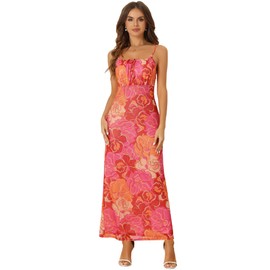 Allegra K Boho Floral Dresses for Women's Sleeveless Spaghetti Strap Maxi Dress Medium Pink