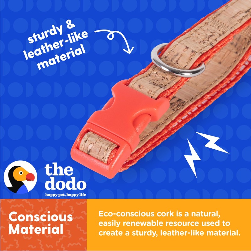The Dodo Cork Dog Collar, Red Dodo Print; Size Large;