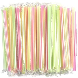 100 Pack Individually Wrapped Disposable Drinking Straws for Boba, Large Plastic Straws for Smoothies, 4 Colors (10 In)