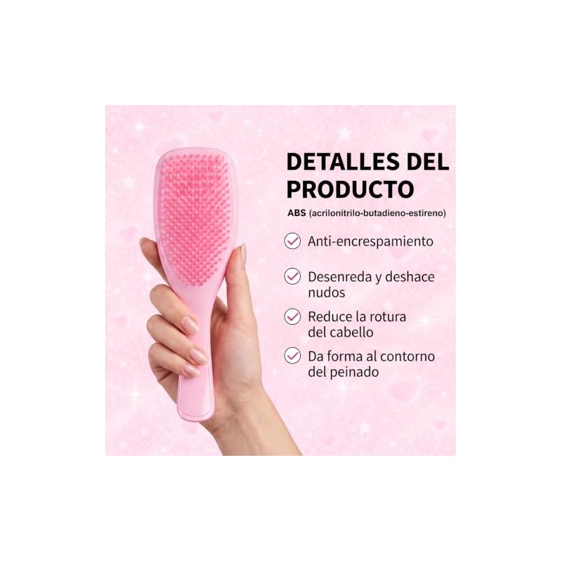 Cepillo Desenredante para Cabello con Pinzas, Kit Peinado Mujer Rosa