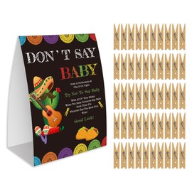 Don't Say Baby Game for Baby Shower, 50 Wooden Clothespins and one Sign, Fiesta Taco Theme, Pins for Baby Shower Decorations, Gender Reveal Games, Baby Shower Supplies-BB17