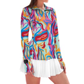 IECCP Women Long Sleeve Shirts UPF 50+ Sun Protection 1/4 Zip Summer Moisture Wicking Workout Tops Hiking Fishing Rash Guard Quarter Zip Pullover (Rainbow Texture Stripes,S)