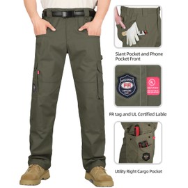 BOCOMAL FR Pants for Men Cargo Flame Resistant Pants(2112&CAT2) 100% C 7.5oz Utility Fire Resistant Pants Bottle Green