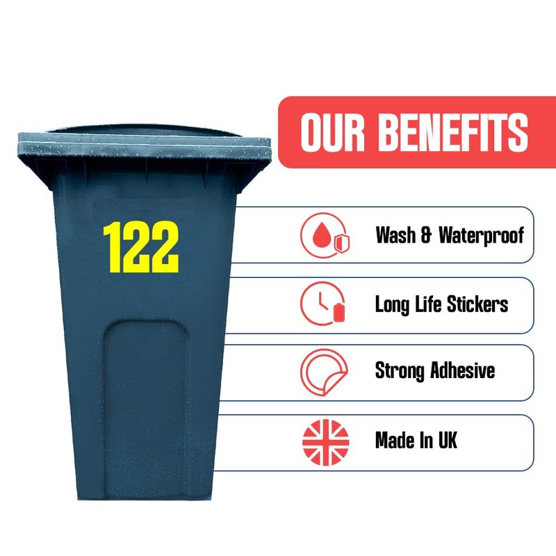 Wheelie Bin Numbers 1-999 (and/or. Letters A-Z) 2 Sets Waterproof