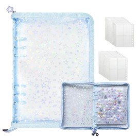 TIANTHH Sticker Notebook, Clear, Large, A5, Star Pattern Sticker Binder, Storage Binder, Clear Seal Notebook, Sticker Storage Album, Girls, Removable, 6 Holes, 20 Transparent Pockets, Perfect for Collecting Organization and Display (Blue)