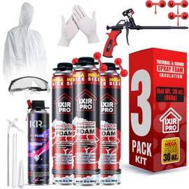 Spray Foam Insulation Kit (3 PK Kit-30oz) Expanding Sealant, Spray Foam, Mega Size Closed Cell Heat Acoustic Insulation, High Density, Cleaner, Gun