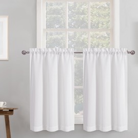 Chyhomenyc 2 Panels White Curtains 24 Inch Length Tier Curtains, Faux Linen Textured Small Cafe Curtains, Light Filtering Short Camper Curtains for RV Window Bathroom, 30x24 Inch, 2PCS