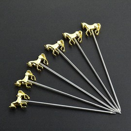 Cocktail Picks Stick, Cocktail Toothpicks Stainless Steel Martini Olive Picks for Bar Barbecue Fruit, Bloody Mary Drink Sticks (5pcs,Gold Horse)