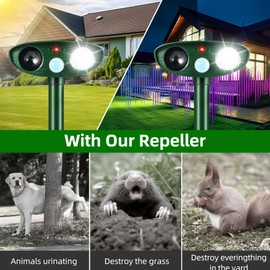 4 Pack Solar Ultrasonic Animal Repeller Cat Deterrent Outdoor,Deer Repellent Devices Motion Detection Cat Skunk Dog Raccoon Squirrel Rabbit Deterrent Waterproof Animal Repellent Flash Light for Yard