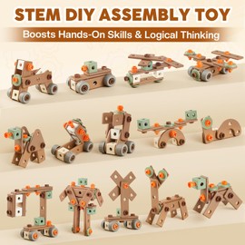 Pinshoon Kids Tool Set for 3-8, STEM Montessori Toys for Boys 4-6, 158 PCS Construction Building Toys for Ages 5-7, Fine Motor Skills Birthday Gifts with Drill for Toddlers