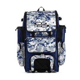Boombah Rolling Superpack Baseball/Softball Gear Bag - BRSP2CMC23 Digital Camo Royal/Gray - Telescopic Handle - Holds 4 Bats - Wheeled Version