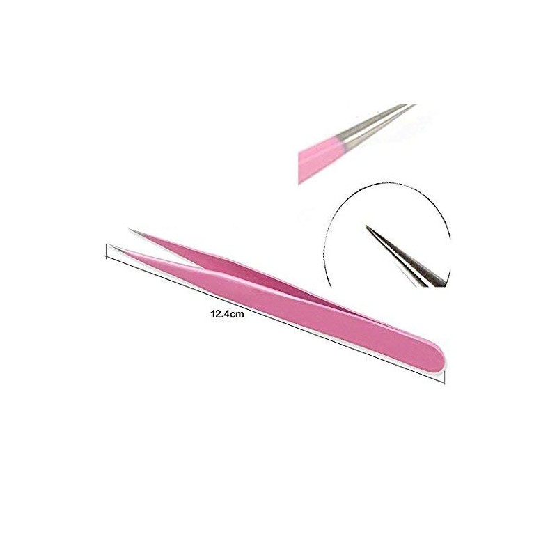 Onwon 2 Pcs Pink Stainless Steel Tweezers for Eyelash Extensions,