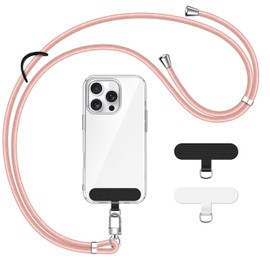ivoler Multifunctional Phone Lanyard with Earbud/Glasses Hook, Adjustable Crossbody & Wrist Strap, Universal Compatibility for Most Phones – Hands-Free & Durable with Secure Patch Holder - Rose Gold