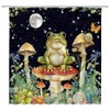 Funny Frog Mushroom Shower Curtain Night Full Moon Starry Star