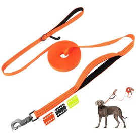 Fida Training Dog Leash with Traffic Handle,30ft 50ft Reflective Long Leash for Dogs/Puppy Obedience Recall Training Agility Lead Soft Padded Design for Small Medium Large Breeds（33ft, Neon Orange