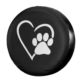 Foruidea Dog Pet Paws Love Heart Spare Tire Cover Dust-Proof Wheel Tire Cover Fit Trailer, RV, SUV and Many Vehicle 17 Inch