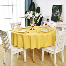 KAIPHO Yellow Round Tablecloth Waterproof Stain Resistant Wrinkle Free Table Cloth 210GSM Polyester Washable Wipeable Table Cover for Party, Banquet, Wedding, Indoor and Outdoor (70 inch, Circle)