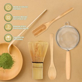6Pcs Matcha Whisk Set, Matcha Tea Set, Matcha Making Set, Japanese Matcha Making Set, Bamboo Matcha Whisk Tea Scoop Stainless Steel Tea Strainer Clear Whisk Storage Holder for Tea Lovers