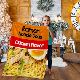 Ramen Noodle Blanket for Boys and Girls, Ramen Gifts Christmas Throw Blanket 50x40 Inches, Funny Food Flannel Fleece Throw Blanket for Birthday Room Decor Bed Couch Sofa