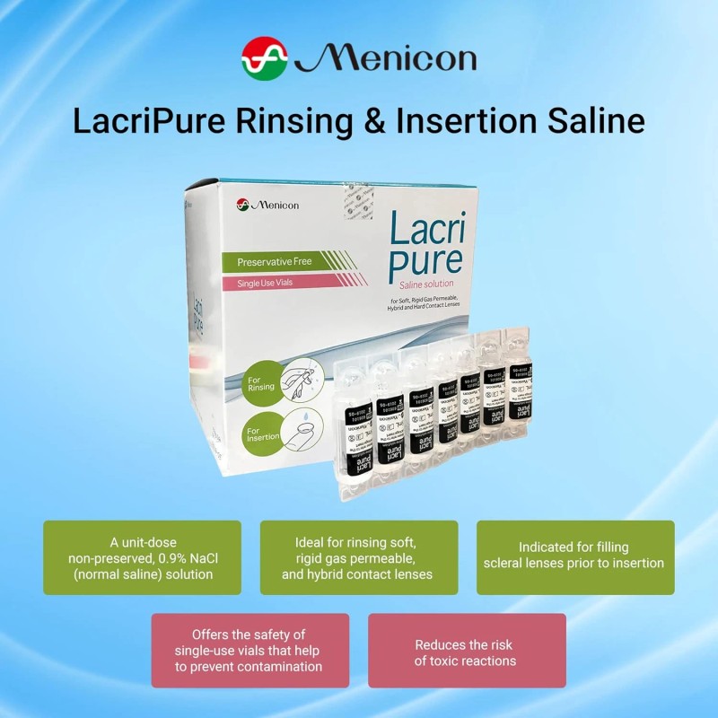 Menicon LacriPure Saline Contact Lens Solution, for Lens Rinse &