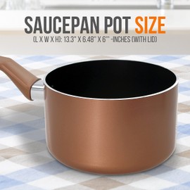 NutriChef (PRTNCCWA13BRSPL2) COPPER SAUCEPAN LID (2 QT), 2 Quart Pot, Brown