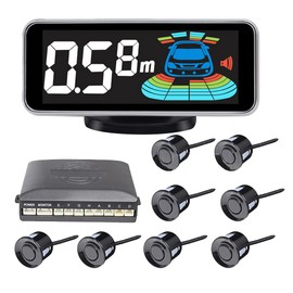 TOTMOX Car Reversing Radar System, Parking Sensor Kit, Alarm Buzzer and Voice Reminder, Automatic LED Display of Rear Alarm, Safe Driving Monitor System with 8 Sensors