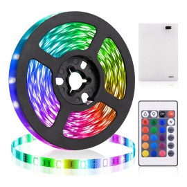 Unbranded Battery Operated LED Strip Lights 5050 RGB Color Changing Tape Room TV Lighting - 2M / 6.56FT 60LEDs