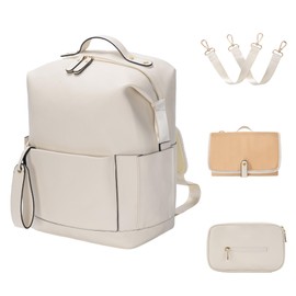 Minsong Diaper Bag Backpack, Waterproof Leather Diaper Bags With Changing Station for Baby, Fashion Nappy Travel Backpack for Mom Dad