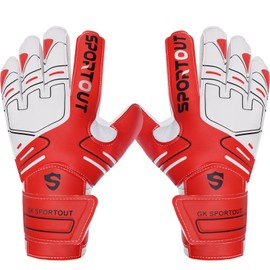 Fingersave Goalkeeper Gloves for Children, Teenagers & Adults, Non-Slip with Strong Protection for Fingers, Black, red, 8