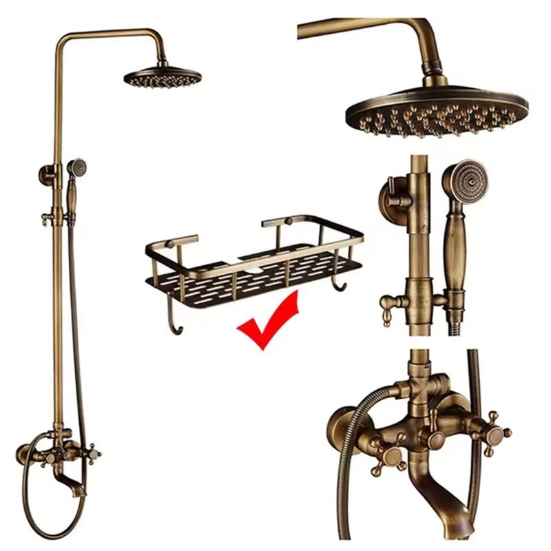 Antique Brass 8-Inch Rainfall Shower System with Hand Shower &