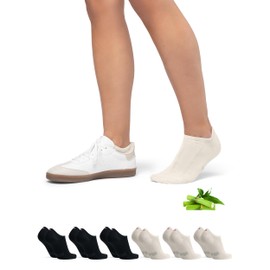 DANISH ENDURANCE No Show Bamboo Socks, Viscose, Antibacterial, Deodorizing, Soft, No Slip Off, Men's, Women's, 6 Pairs, Multicolor(3 x Black, 3 x Off White), 25.0–28.0 cm