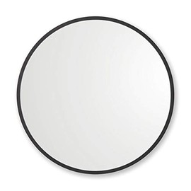 Better Bevel 18” x 18” Black Rubber Framed Mirror | Round Bathroom Wall Mirror