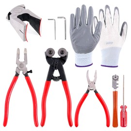 Hilitchi 8Pcs Wheeled Glass Tile Nipper Running Plier Breaking Grozer Plier Glass Cutter with Two Hex Wrenches and Protective Gloves Professional Glass Tool Kit, Stained Glass Tools Mosaic Tools