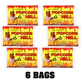 Popcorn from Hell 6 Bags - Ultimate Spicy GARLIC Gourmet Popcorn Gift - Makes a Great Movie Theater Popcorn or Snack Food for Movie Night
