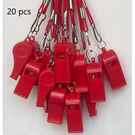 DYBADYSA 20 Pcs Red Plastic Loud Whistle with Lanyard for Referee Coache Basketball Football Sport Soccer Hiking Outdoor Training Game Event Lifeguard Survival Emergency School Supplier Set