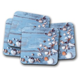 4 x Beautiful Sea Shells Coasters - Seaside Beach Holiday Decking #14901