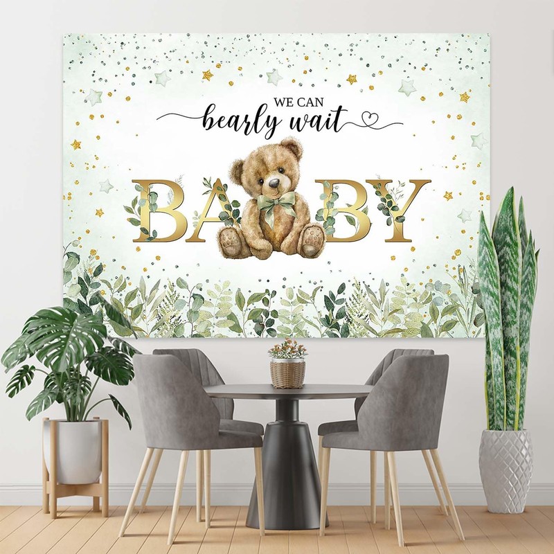 Joliaco Green Bear Baby Shower Backdrop We Can Bearly Wait
